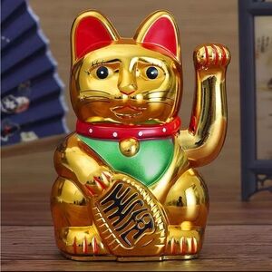 Gold and Red Waving Cat Figurine